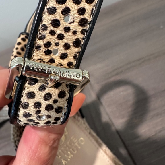 Vince Camuto Cheetah Print Pony Hair Wedge Sandals - Picture 6 of 7